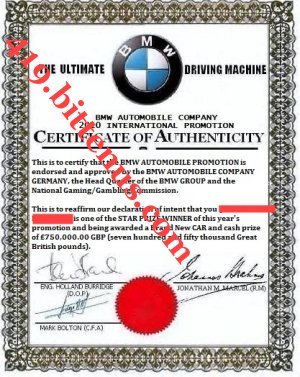 MAIN CERTIFICATE OF AUTHENTICITY